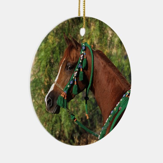 添え金が付いているアラビアの馬のHeadshot セラミックオーナメント (右)