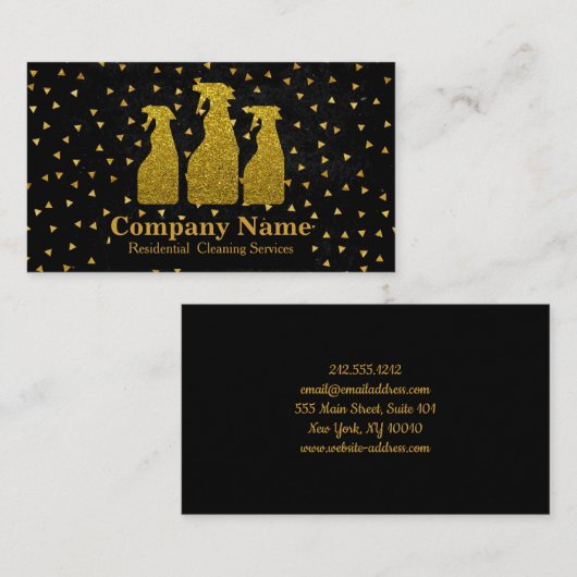 清掃エレガントサービスグリッター金ゴールド 名刺 (正面/裏面)