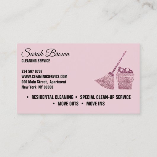 清掃エレガントメイド清掃ピンクきらめく色 名刺 (裏面)