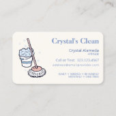 清掃サービスかわいいベージュ色+青とピンクのモップ 名刺 (正面)