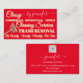 清掃サービスごみ取りメイドレッドロゴQR 名刺 (正面/裏面)