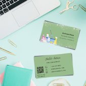 清掃サービスのセージ緑色の銀ダストQRコード 名刺