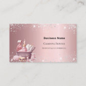 清掃サービスほこりっぽいピンクシルバー輝くQRコード 名刺 (正面)