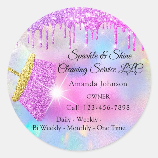 清掃サービスハウスピンクドリップホログラフ ラウンドシール (正面)