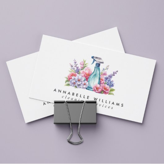 清掃サービスフローラ水彩スプレーボトル 名刺