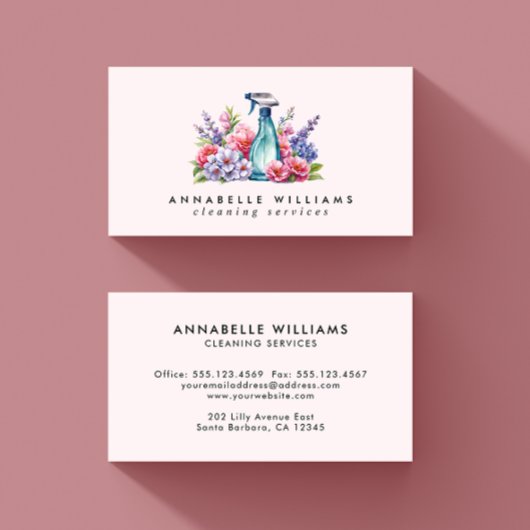 清掃サービスフローラ水彩スプレーボトル 名刺