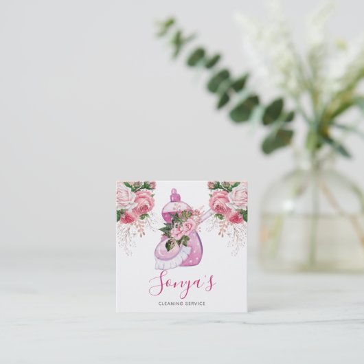 清掃サービスフローラ水彩皿せっけん スクエア名刺 (スタンド正面)