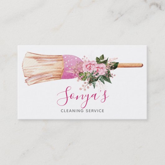清掃サービスフローラ水彩箒 名刺 (正面)