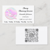 清掃サービスメイドホログラフグルームロゴピンクQR 名刺 (正面/裏面)