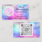 清掃サービスメイドホームグルームロゴピンクQRコード 名刺 (正面/裏面)