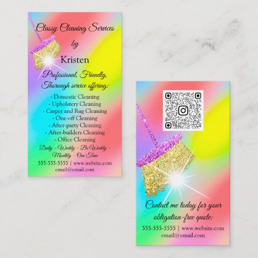 清掃サービス保ハウスQRCodeロゴピンク 名刺 (正面/裏面)