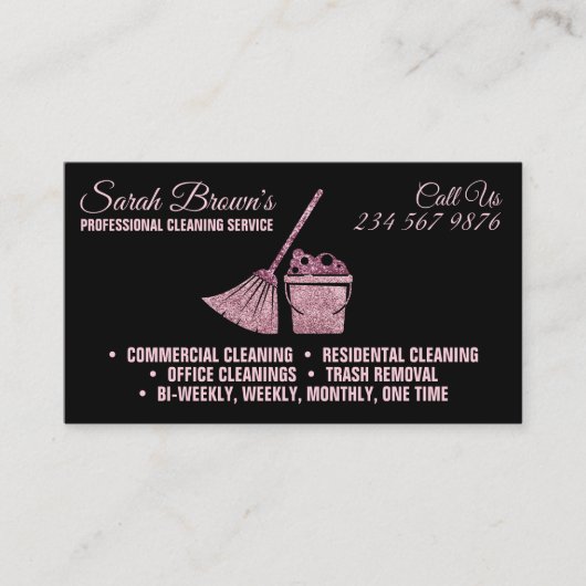 清掃サービス女中の守衛室ピンクきらめく色 名刺 (正面)
