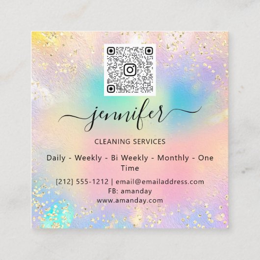 清掃サービス洗濯QRコドロゴホログラフ スクエア名刺 (裏面)