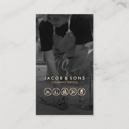 清掃サービス金ゴールドアイコン清掃業者名刺 名刺 (正面)