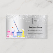 清掃サービス銀グリッターダストロゴQRコード 名刺 (正面)