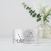 清掃サービス銀グリッターダストロゴQRコード 名刺 (スタンド正面)