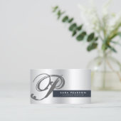 清掃サービス銀モノグラム名刺 名刺 (スタンド正面)