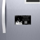 清掃サービス黒銀グリッターダストQRコード マグネット名刺