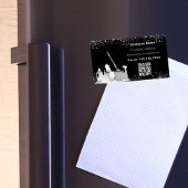 清掃サービス黒銀グリッターダストQRコード マグネット名刺