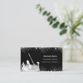 清掃サービス黒銀グリッターダストQRコード 名刺 (スタンド正面)