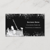 清掃サービス黒銀グリッターダストQRコード 名刺 (正面)