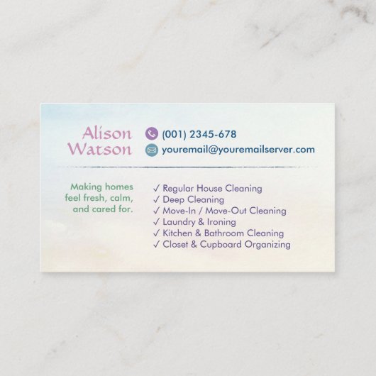 清掃サービス – 水彩スタイルデザインブシン 名刺 (裏面)