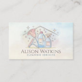 清掃サービス – 水彩スタイルデザイン 名刺 (正面)