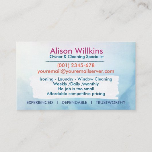 清掃サービス – 水彩スタイルデザイン 名刺 (裏面)