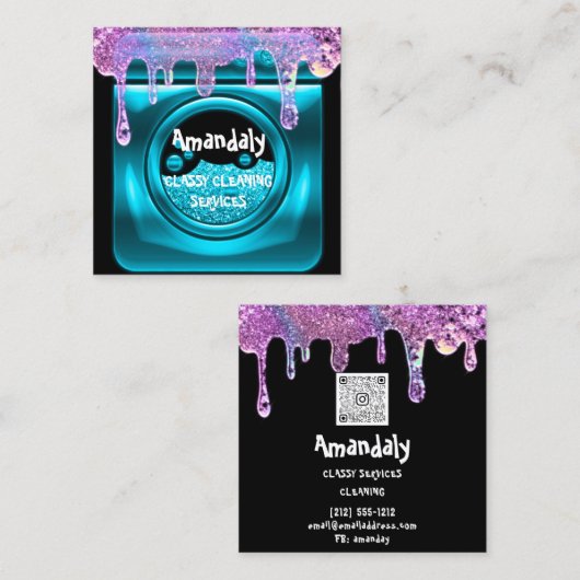 清掃サービスQRCodeランディドリップソープピンクティール（緑がかった色） スクエア名刺 (正面/裏面)