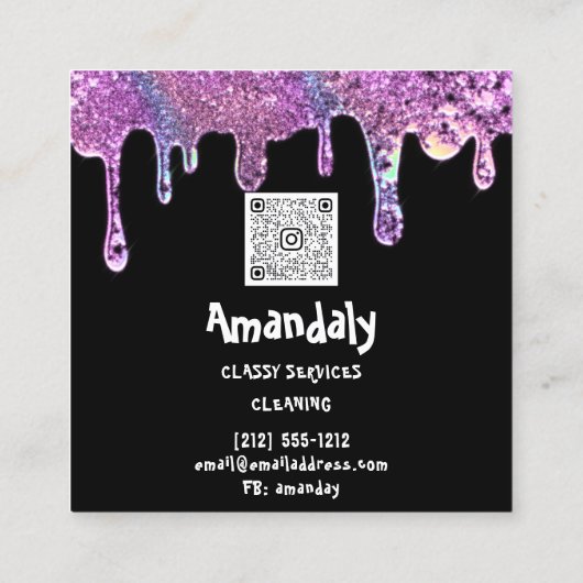 清掃サービスQRCodeランディドリップソープピンクティール（緑がかった色） スクエア名刺 (裏面)
