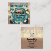 清掃ハウスサービスQRコードは金ゴールド洗濯物を乾燥 スクエア名刺 (正面/裏面)