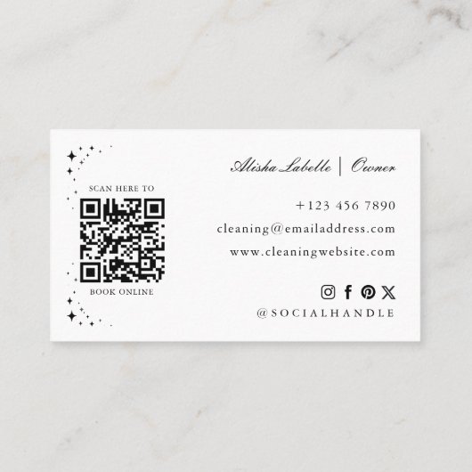 清掃ミニマルとメイドサービス写真とQrコード 名刺 (裏面)