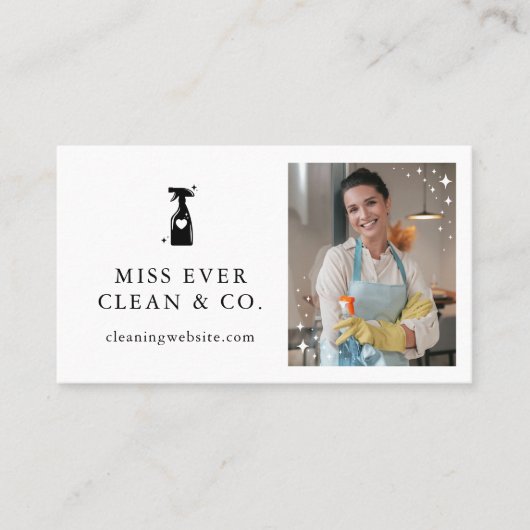 清掃ミニマルとメイドサービス写真とQrコード 名刺 (正面)