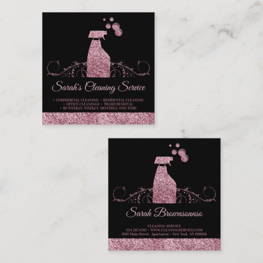 清掃メイドジャニカきらめくルスプレーバラ金ゴールド スクエア名刺 (正面/裏面)