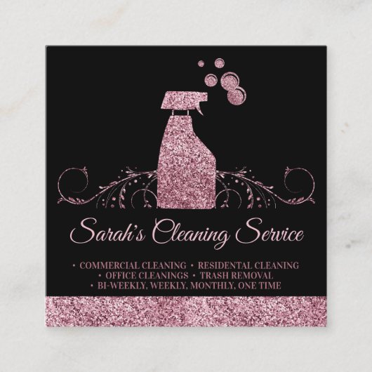 清掃メイドジャニカきらめくルスプレーバラ金ゴールド スクエア名刺 (正面)