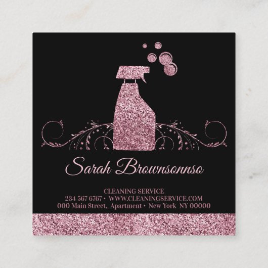 清掃メイドジャニカきらめくルスプレーバラ金ゴールド スクエア名刺 (裏面)