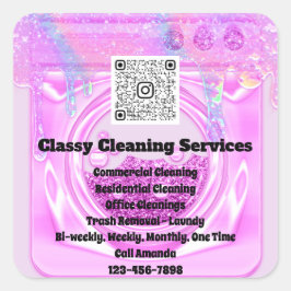 清掃メイドハウスキーパーQRCodeロゴはピンク色に乾く スクエアシール