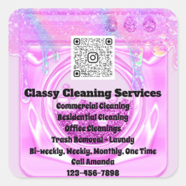 清掃メイドハウスキーパーQRCodeロゴはピンク色に乾く スクエアシール