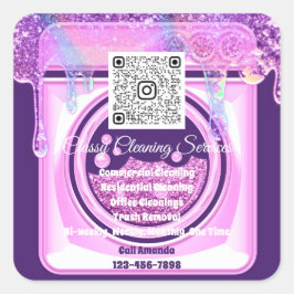 清掃メイドハウスキーパーQRCodeロゴパープル スクエアシール
