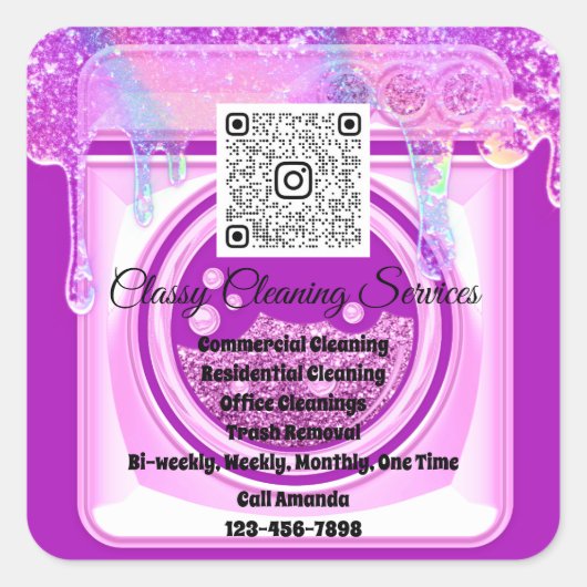 清掃メイドハウスキーパーQRCodeロゴピンク スクエアシール (正面)