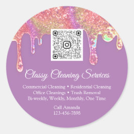 清掃メイド家政婦QRCodeロゴドリップ ラウンドシール
