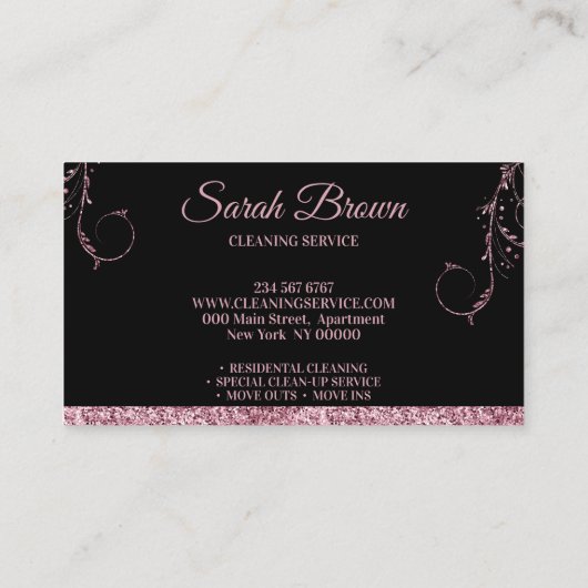 清掃メイド清掃きらめく用ピンクブラック 名刺 (裏面)