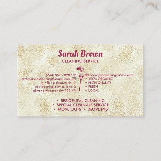 清掃メイド清掃きらめく用ピンク金ゴールド 名刺 (裏面)