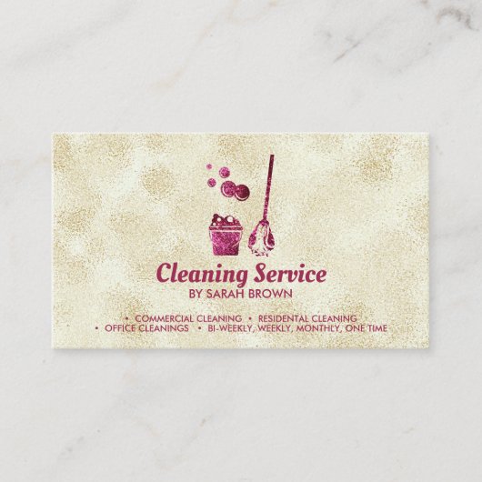 清掃メイド清掃きらめく用ピンク金ゴールド 名刺 (正面)