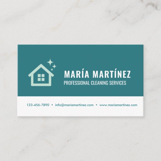 清掃モダンサービスのロゴティール（緑がかった色）プロフェッショナル 名刺 (正面)