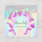 清掃会社のオフィスのサービスロゴホログラフィードリップ スクエア名刺 (正面)