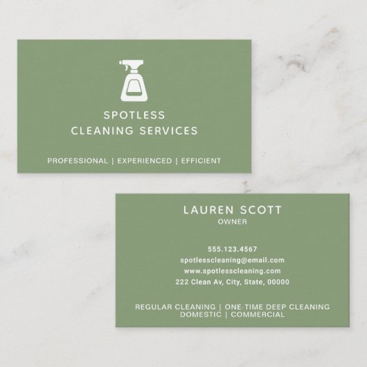 清掃会社スプレーボトルセージ緑 名刺 (正面/裏面)