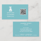 清掃会社QRコードスプレーボトルアクアブルー 名刺 (正面/裏面)