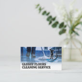 清掃員のモッピング | フロアクリーニングサービスロゴ 名刺 (スタンド正面)