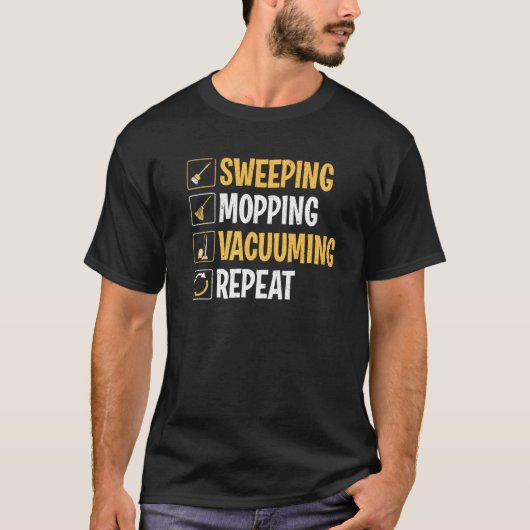 清掃員の掃引による掃除機の保管者 Tシャツ (正面)